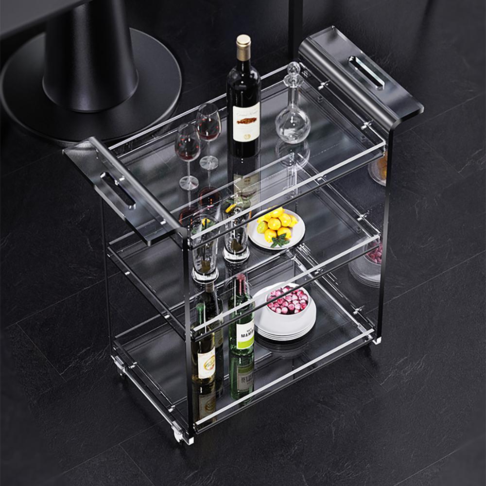 Modern Acrylic Rolling Serving Bar Cart 3-Tier Trolley End Table with Handles