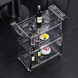 Modern Acrylic Rolling Serving Bar Cart 3-Tier Trolley End Table with Handles