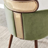 Modern Green Velvet Dining Chair Curved Back Rattan Dining Room Chairs (Set of 2)