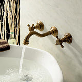 Chester Classic Wall Mount 2-Handle Antique Brass Bathroom Sink Faucet with Cross Handles
