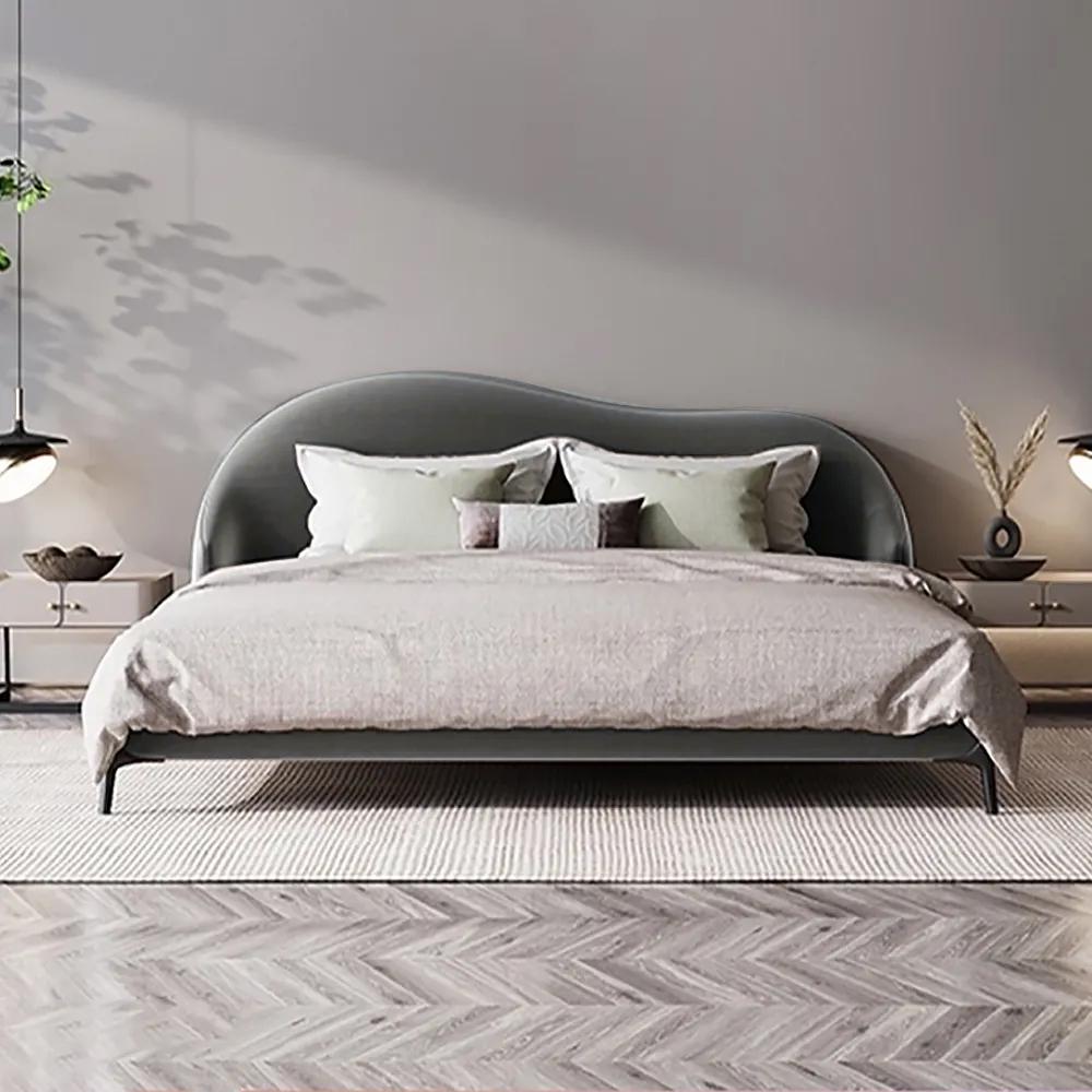 Light Pink Queen Bed Velvet Upholstered Platform Bed with Metal Legs
