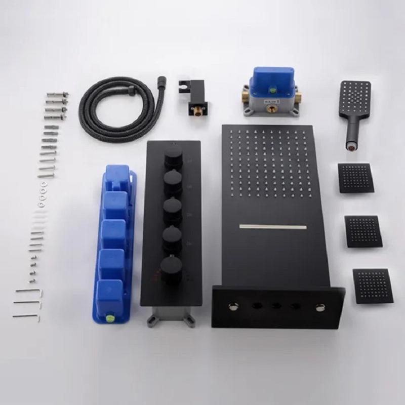 Wall Mounted Waterfall Rain Shower System with 3 Body Sprays in Matte Black