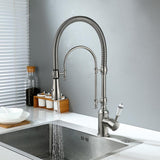 High Arc Dual-Mode Pull-Down Kitchen Faucet Solid Brass with Porcelain Handle