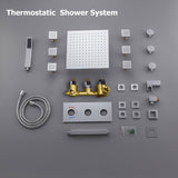 Modern Ceiling Mounted LED 12" Rain Shower System with Handheld Shower & 6 Body Sprays