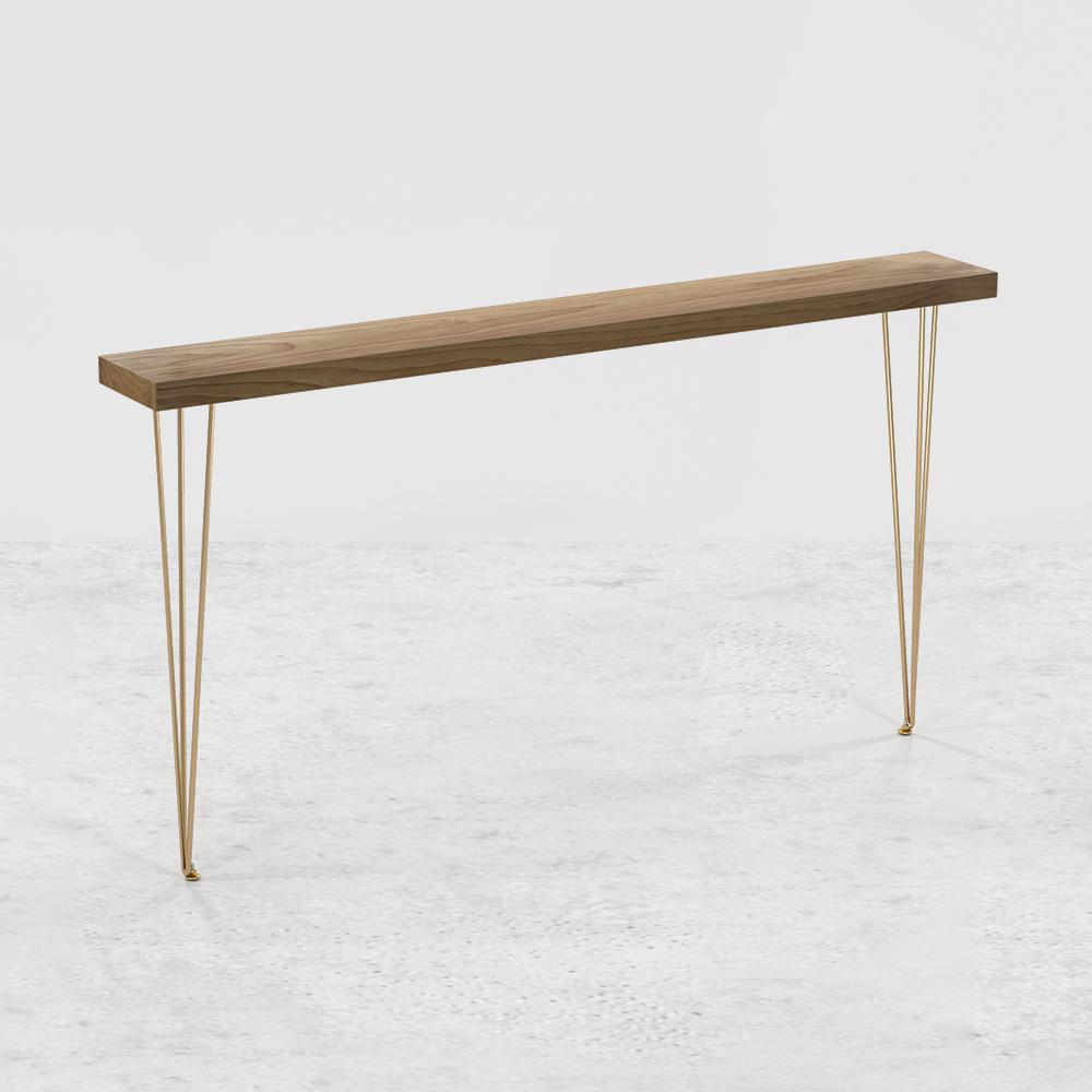 39" Modern Walnut Narrow Rectangular Console Table with Wooden Top Metal Legs