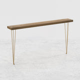 39" Modern Walnut Narrow Rectangular Console Table with Wooden Top Metal Legs