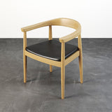 Modern Curved Back Dining Chair Upholstered Leather Walnut Wooden Armchair
