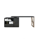 Modern 63" Black L-Shaped Desk Corner Computer Desk with Cabinet & Rich Storage in Gold