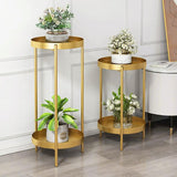 Round Metal Plant Stand 2-Tiered Gold Plant Pot Stand for Indoor&Outdoor in Small