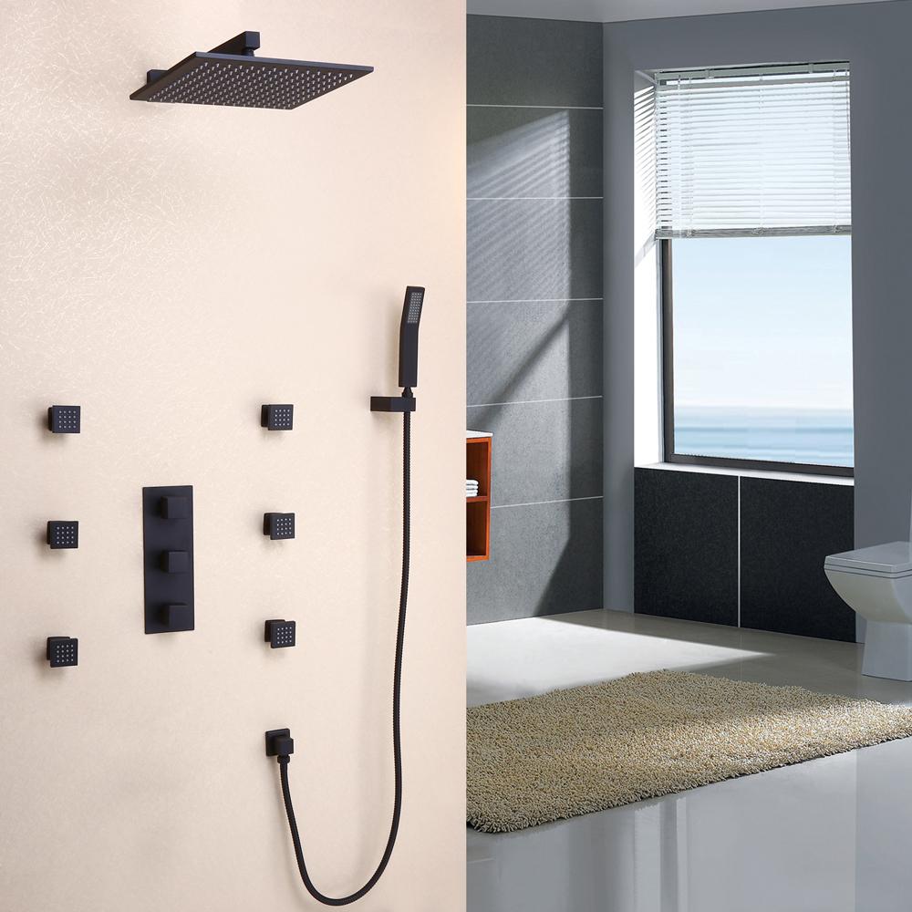 Modern Wall Mounted 12" Rainfall Showerhead & Handheld Shower with Six Body Spray Jets