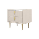 Modern 2 Drawers PU Leather Bedside Table Nightstand with Gold Metal Legs