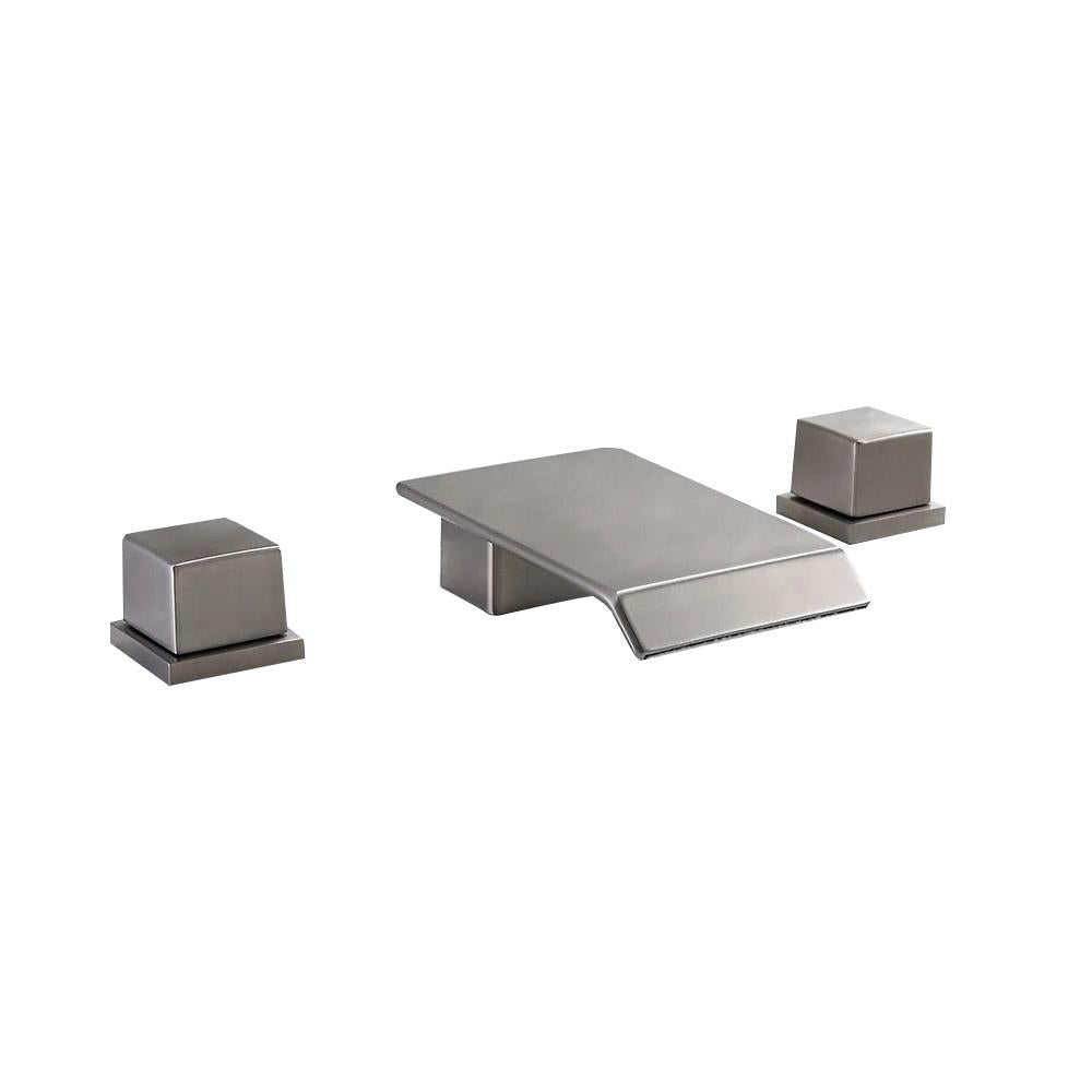 Moda Matte Black Waterfall Widespread Bathroom Sink Faucet Square Double Handle