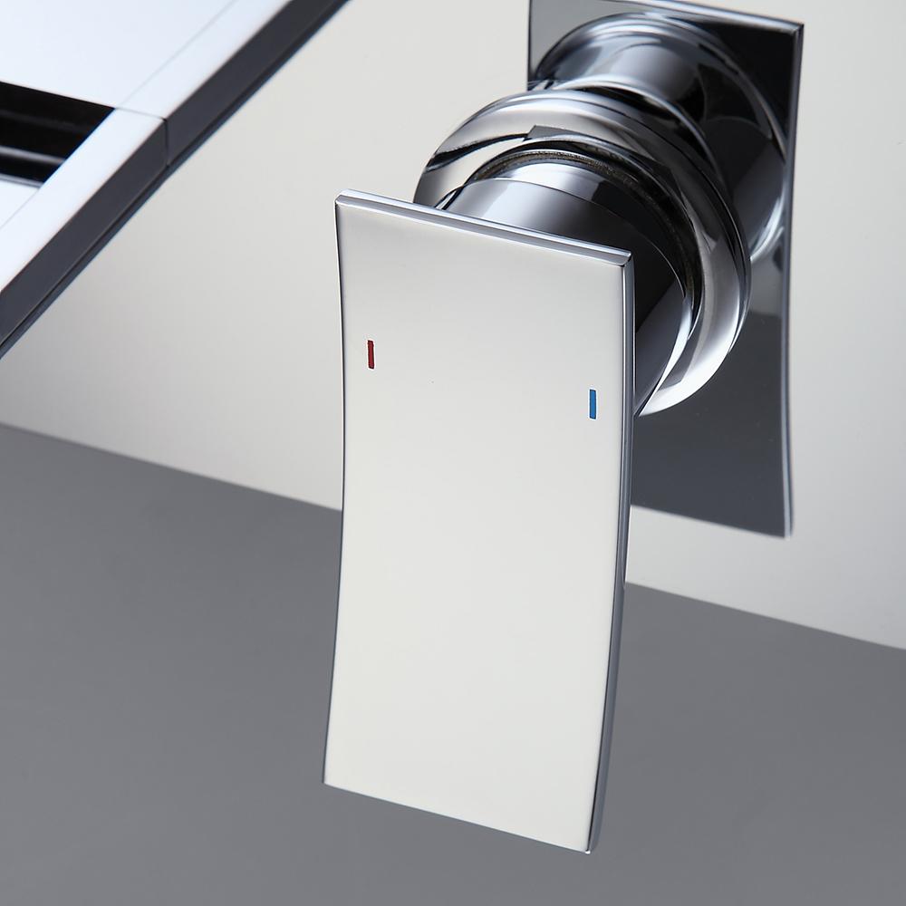 Koko Contemporary LED Wall-Mounted Polished Chrome Brass Waterfall Bathroom Sink Faucet