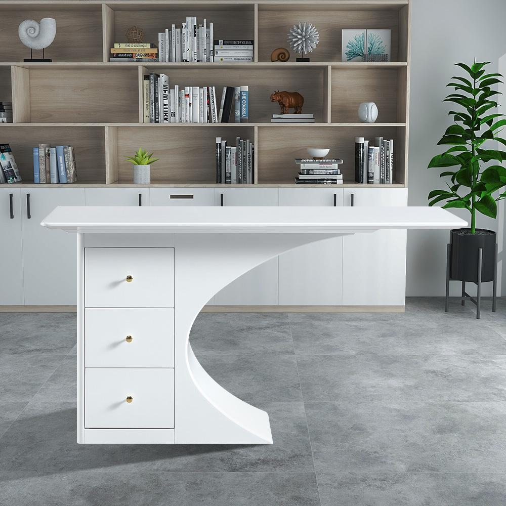 55.1" Modern White Rectangular Office Desk with Drawers