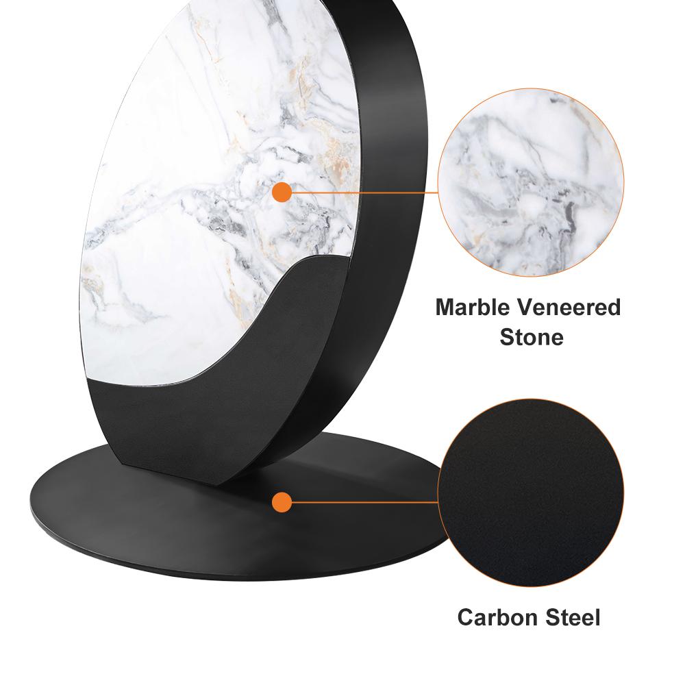 Modern 51" Round Dining Table with Lazy Susan White Faux Marble Tabletop for 6 Person