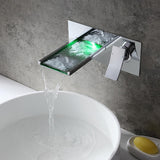 Koko Contemporary LED Wall-Mounted Polished Chrome Brass Waterfall Bathroom Sink Faucet