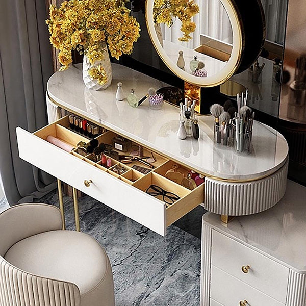 Modern Makeup Vanity Table with Side Cabinet 4 Drawers & Faux Marble Top in  White-Wehomz – WEHOMZ