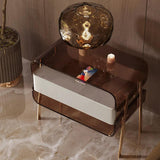 Modern Lighted Brown Nightstand with Wireless Charging Station Acrylic Bedside Table