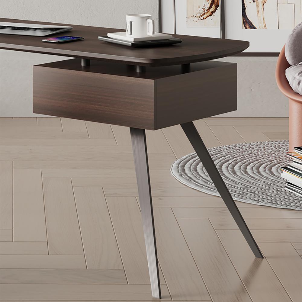 55" Modern Walnut Office Desk Rectangular Writing Desk with 1 Drawer
