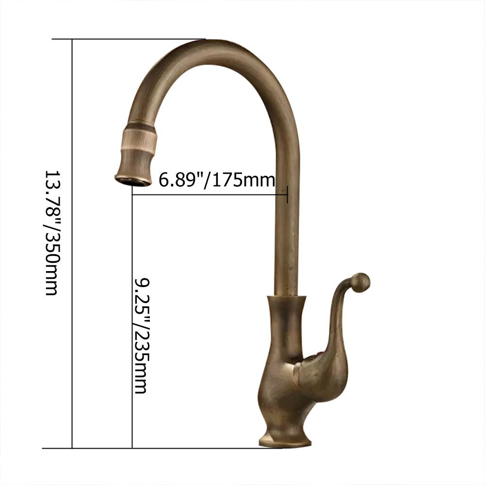 Lelan Antique Brass Single Handle Single Hole Goosenecked Kitchen Faucet