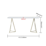 39" White Rectangular Wood-Top Writing Desk for Home Office with 2 Gold Pedestal