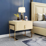 Modern Nightstand with Drawer, PU Leather in Deep Blue, Gold Leg
