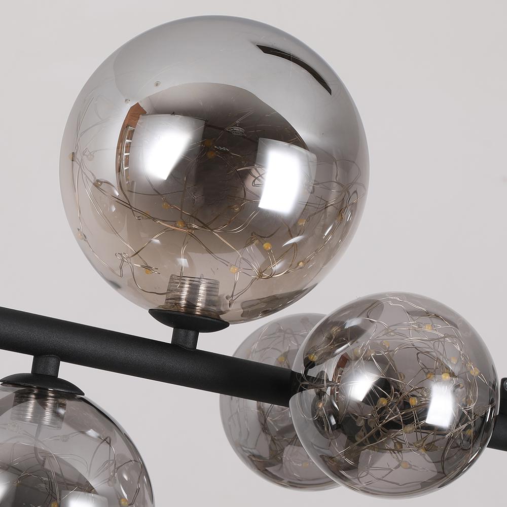 Modern 7-Light Black Kitchen Island Light with Glass Globe Shade Ceiling Pendant Lights