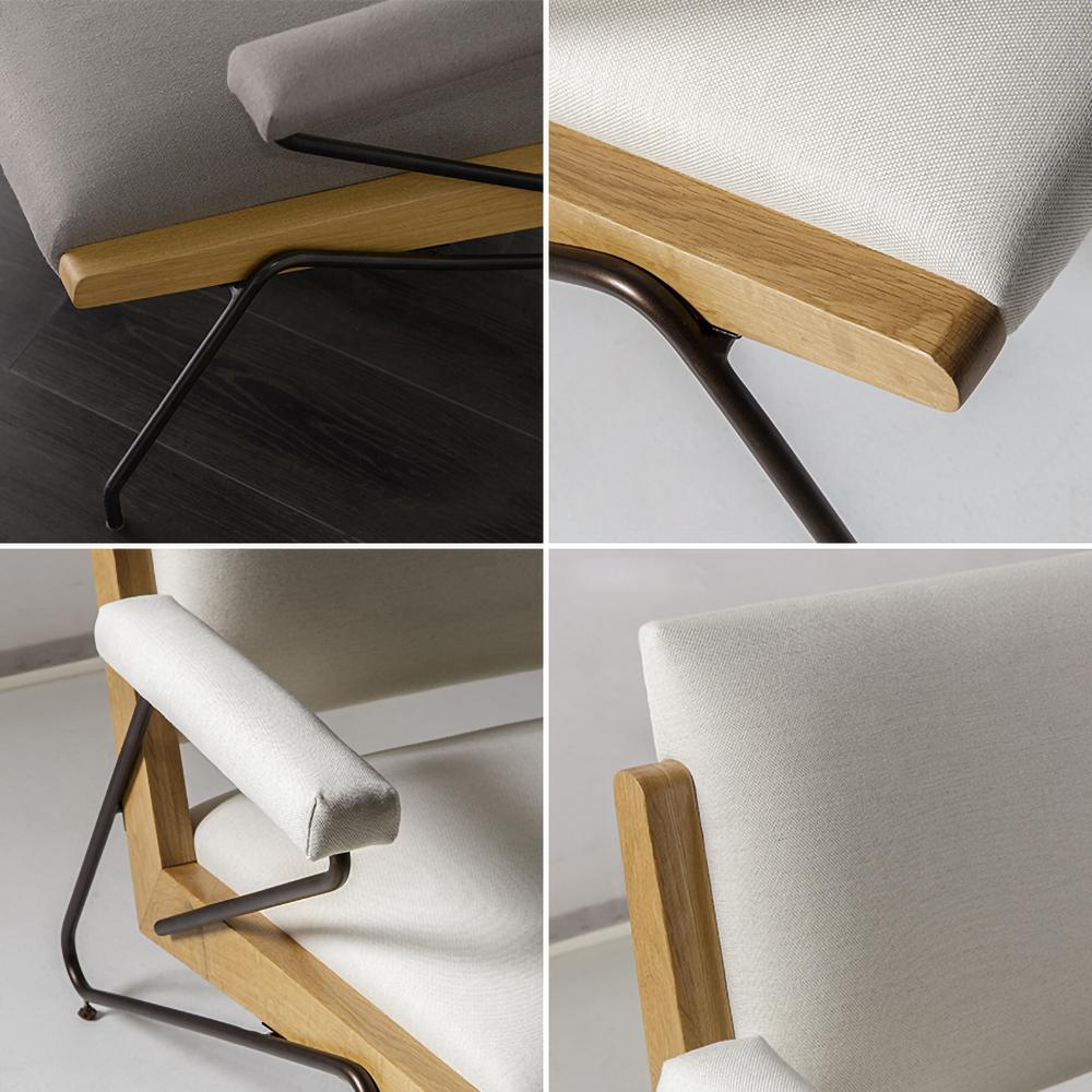 Beige Accent Chair Upholstered Cotton&Linen Arm Chair Carbon Steel in Black