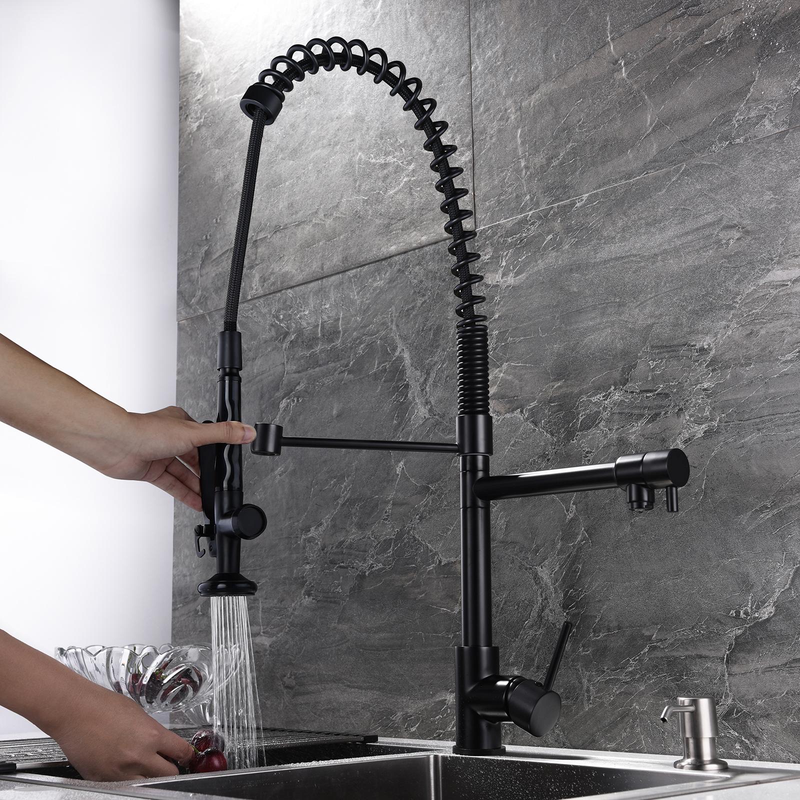 Commercial Pull Down Pre-rinse Spring Sprayer Brushed Nickel Kitchen Sink Faucet with Deck Plate Solid Brass