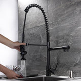 Commercial Pull Down Pre-rinse Spring Sprayer Brushed Nickel Kitchen Sink Faucet with Deck Plate Solid Brass