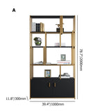 78" 5-Tier Black Bookshelf with Doors Storage Cabinet Gold Frame
