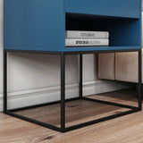 Blue Bedroom Nightstand with Drawer Bedside Table Metal Base