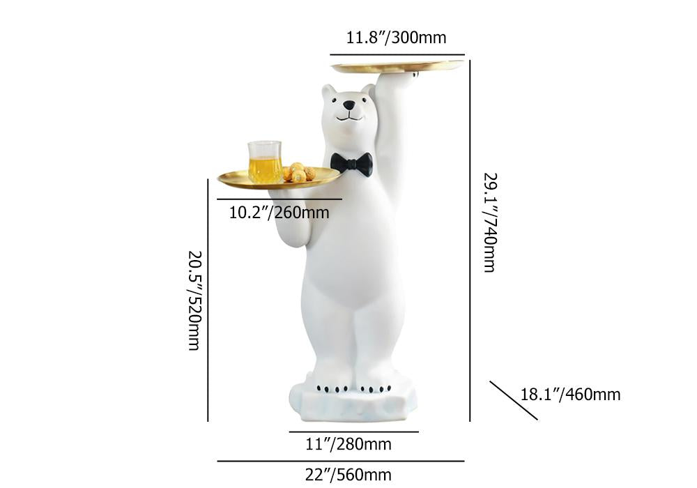 Modern White Bear Side Table Resin Tiered Tray Top End Table in Gold