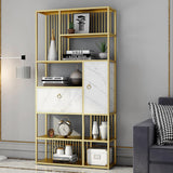 70.9" Modern 5-Tier Geometric Bookshelf with 1 Drawer and 1 Door in White & Gold