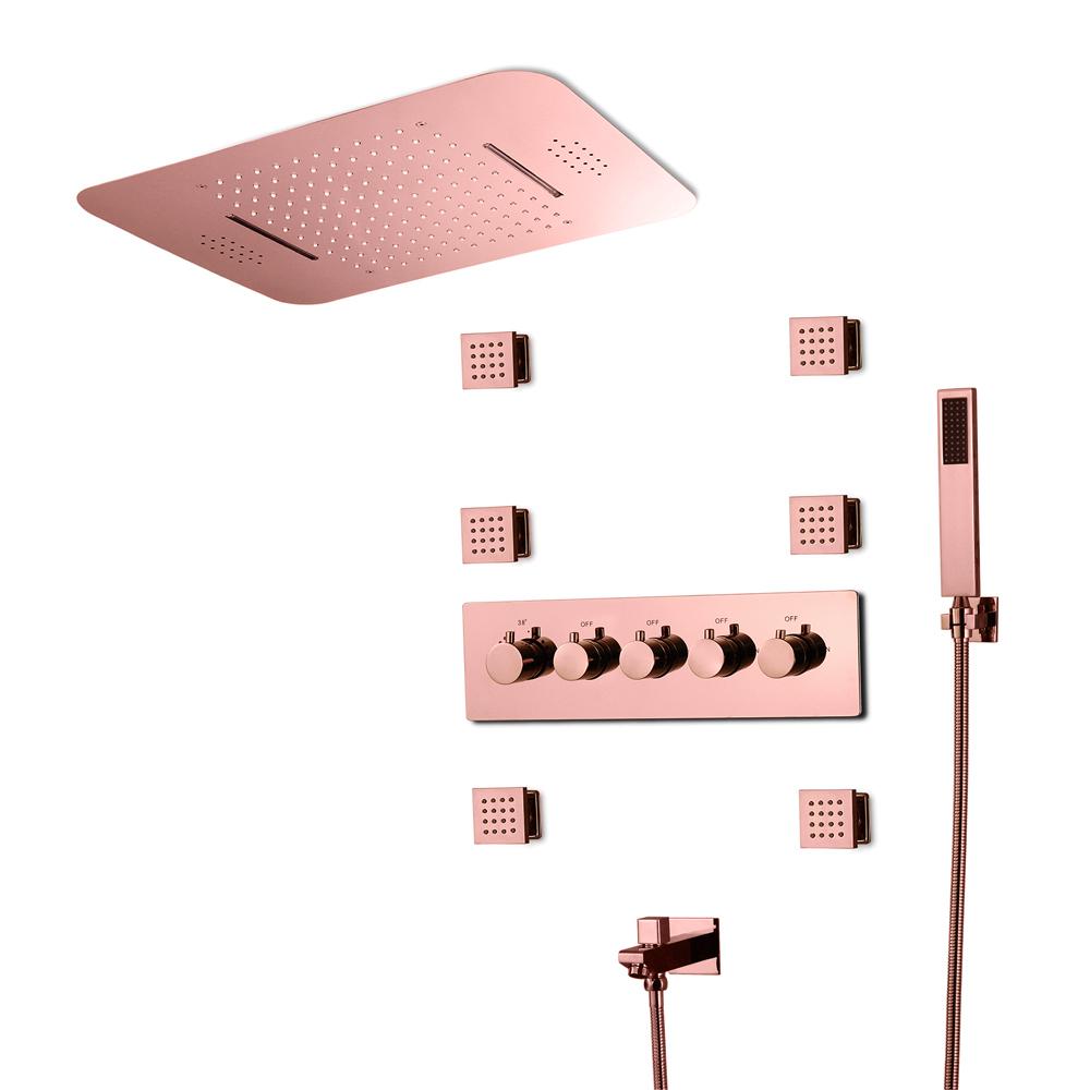 Wall-Mounted 23" Thermostatic Shower System in Gold 4 Functions