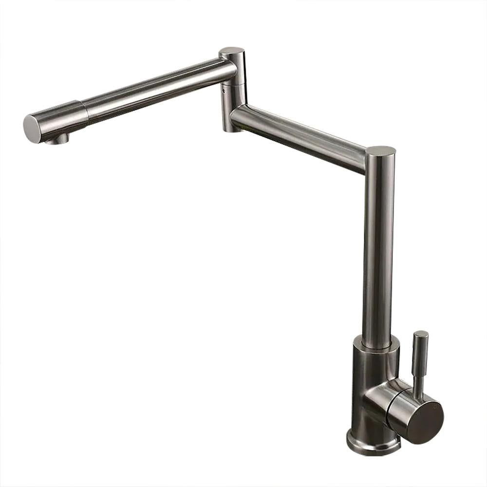 Brushed Nickel Deck-Mount Retractable Pot Filler Kitchen Faucet 1-Lever Stainless Steel
