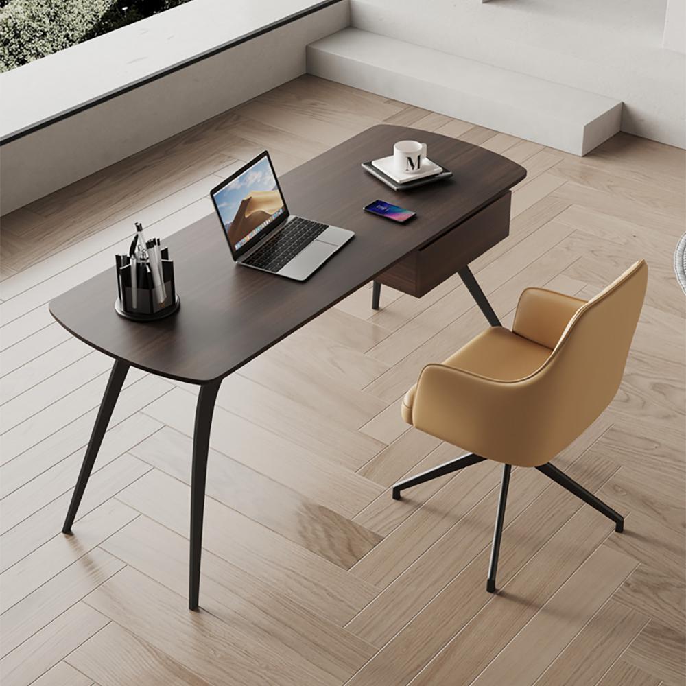 55" Modern Walnut Office Desk Rectangular Writing Desk with 1 Drawer