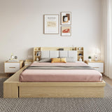 Multi-Storage Cal King Ottoman Bed with Drawers and Bookcase Headboard