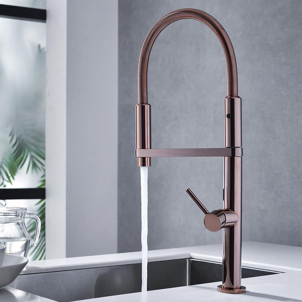 Rose Gold Single Hole High Arc Magnetic Kitchen Faucet Dual-function Spray