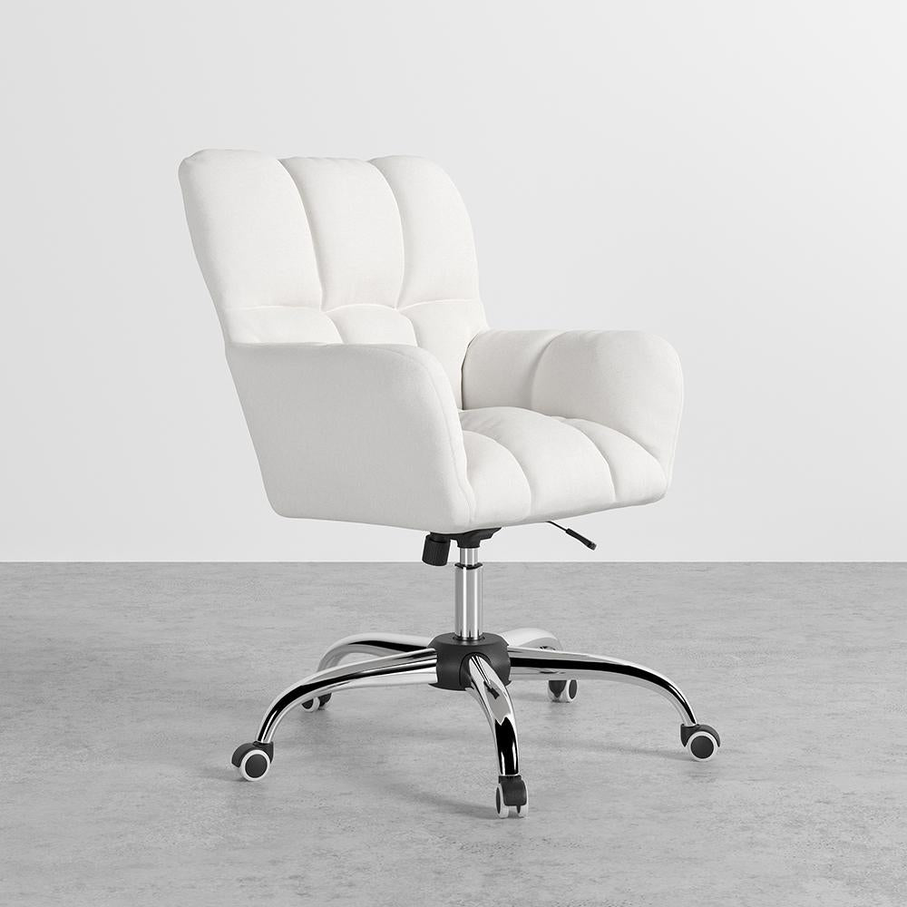Modern Office Chair Upholstered Cotton & Linen Swivel Task Chair Height Adjustable