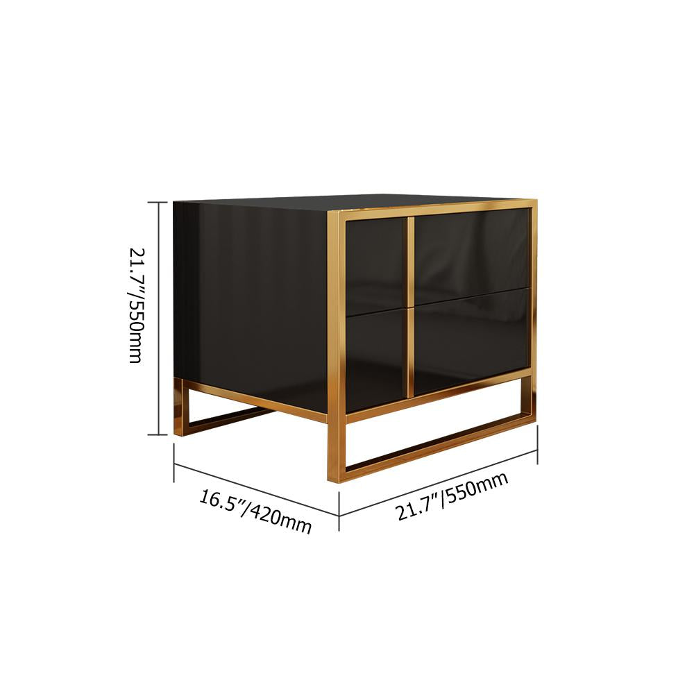 Black Lacquer Bedroom Nightstand Stainless Steel in Gold