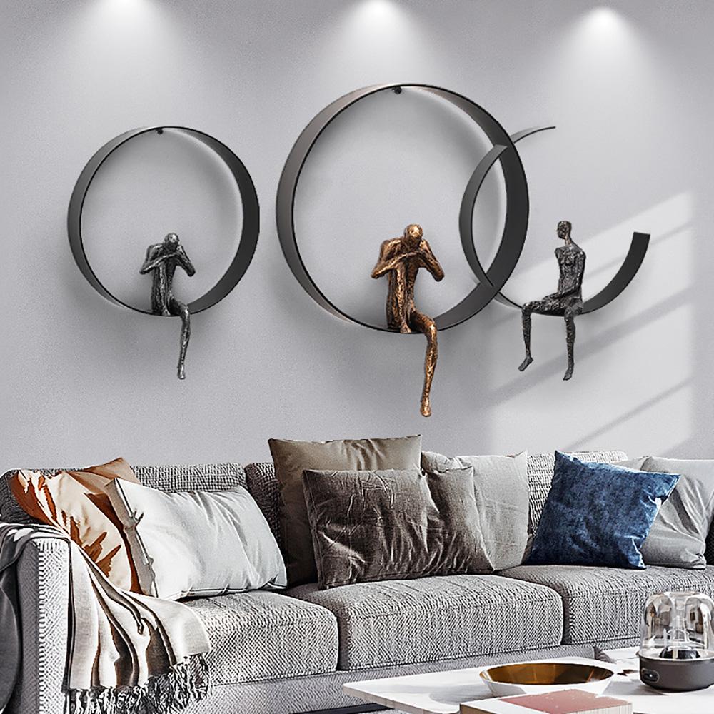 Modern 3D Artistic Figure Metal and Resin Wall Decor in Black
