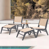 5Pcs Rustic Rattan Aluminum Outdoor Patio Lounge Chair Set Round Coffee Table & Stool