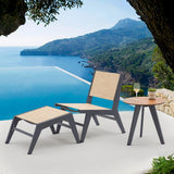 5Pcs Rustic Rattan Aluminum Outdoor Patio Lounge Chair Set Round Coffee Table & Stool