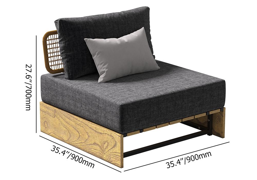 5Pcs Teak Outdoor Sectional Sofa Set with Coffee Table and Cushion in Natural & Gray