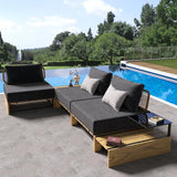 5Pcs Teak Outdoor Sectional Sofa Set with Coffee Table and Cushion in Natural & Gray