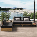 5Pcs Teak Outdoor Sectional Sofa Set with Coffee Table and Cushion in Natural & Gray