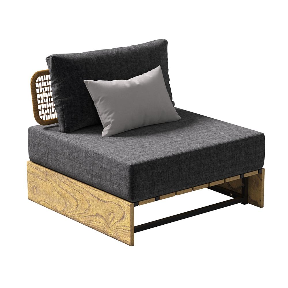 5Pcs Teak Outdoor Sectional Sofa Set with Coffee Table and Cushion in Natural & Gray