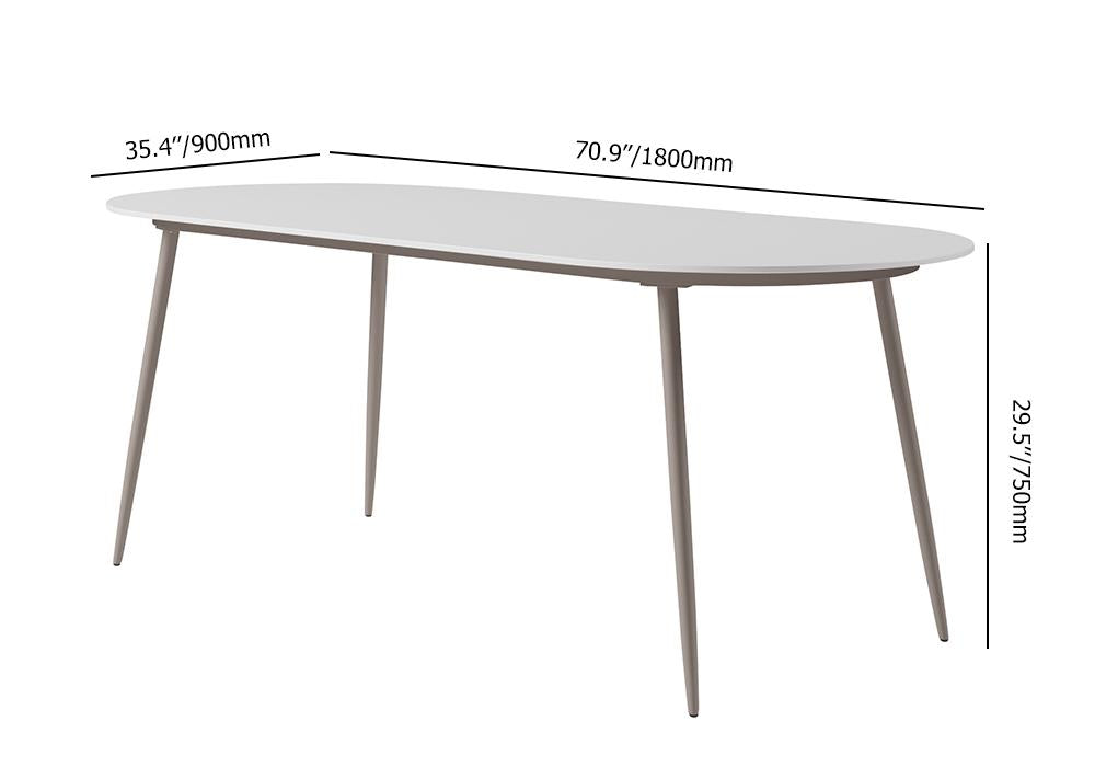 6 - Person Oval Faux Marble Top & Aluminum Outdoor Patio Dinning Table in White & Gray
