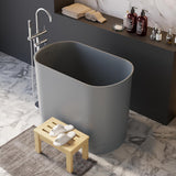 40" Modern Deep Oval Freestanding Matte White Stone Resin Japanese Soaking Bathtub